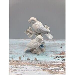 Two Blue Birds on Branch Porcelain Figurine With Flower
